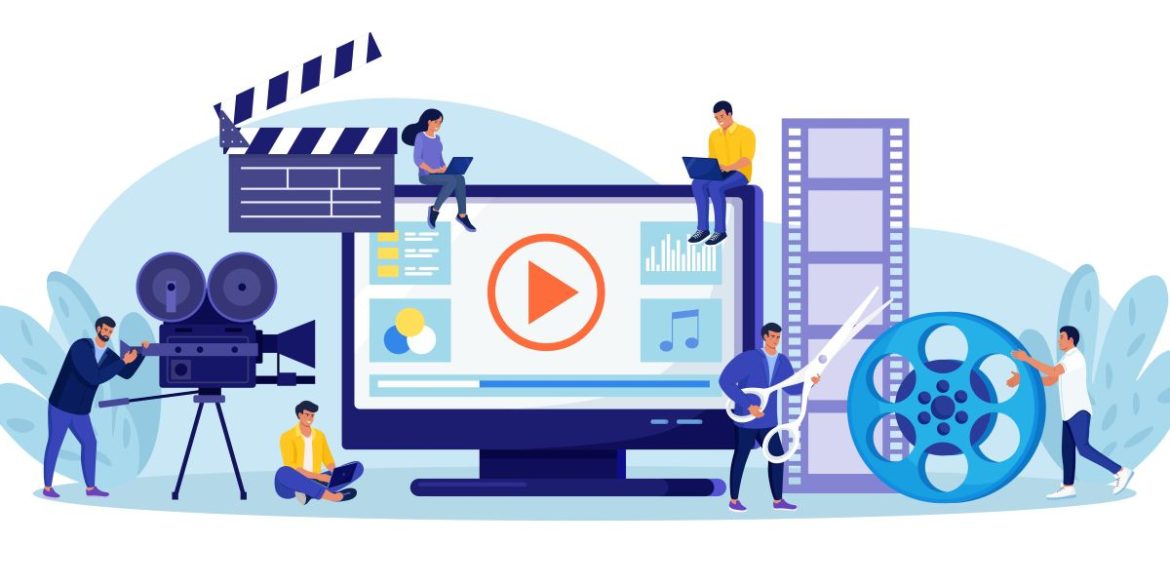 An illustration of people making a video for use in clinical trials